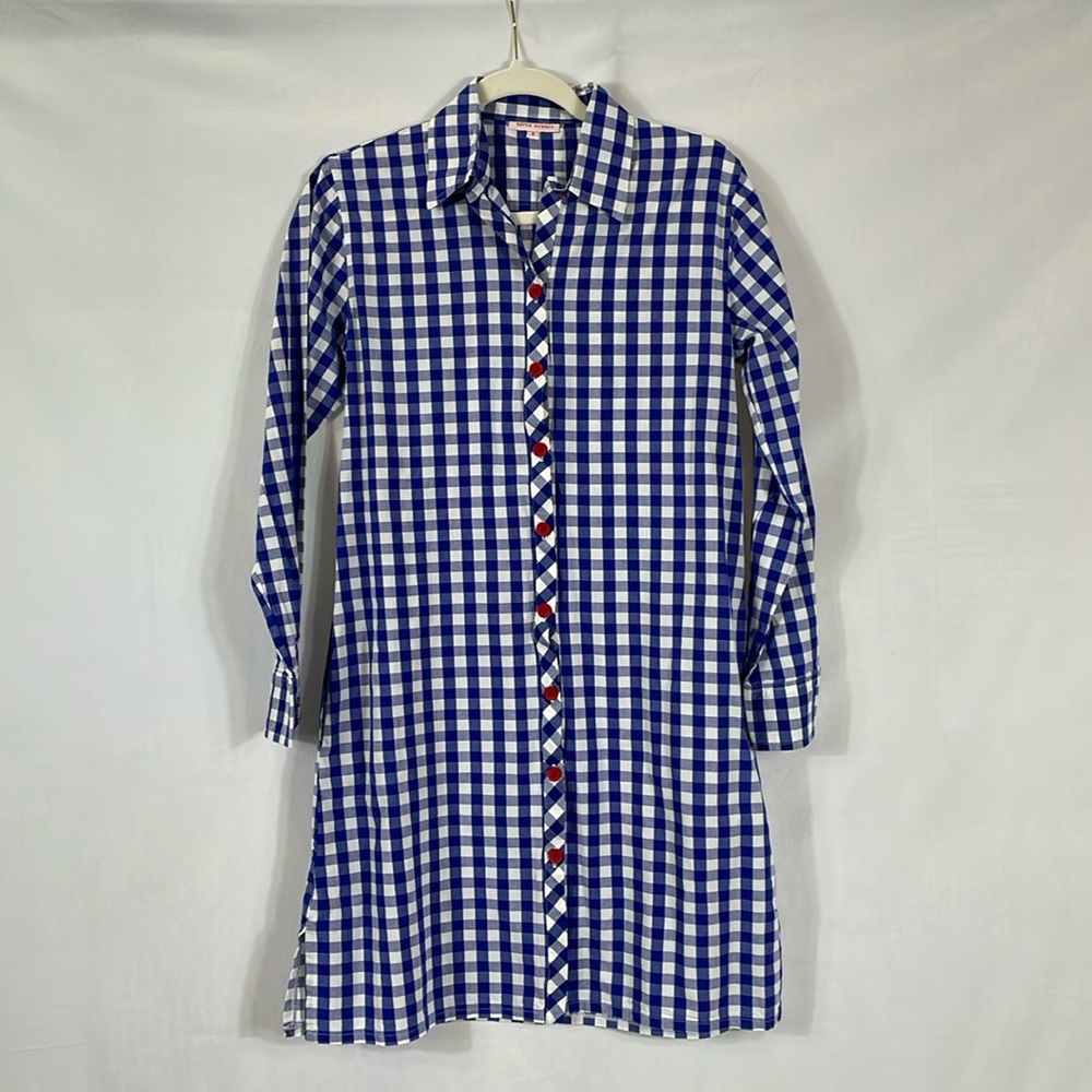 Kayce Hughes Shirt Dress Size 6 Blue And White Gingham EUC